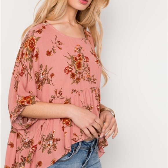 renamed Tops - Renamed Lightweight Floral High Low Top